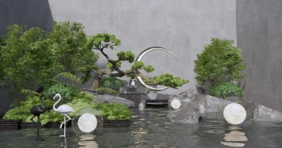 新中式假山水景3D模型下载